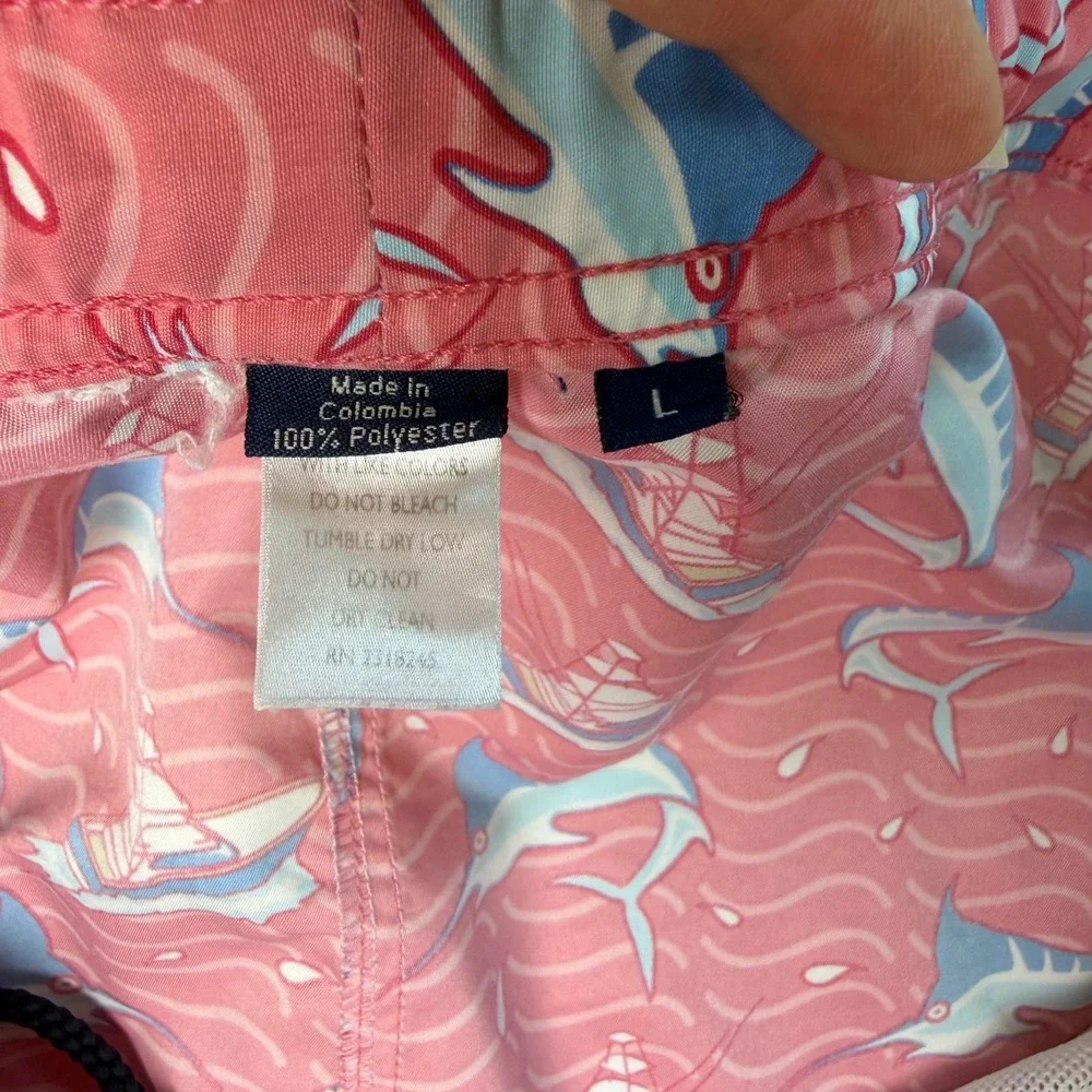 Vineyard Vines Mens Pink Marlin Boat Print Swim Trunks Board Shorts Size Large
